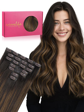 Extensions capillaires clip in Wennalife 16 pouces couleur brun foncé à brun châtaigne