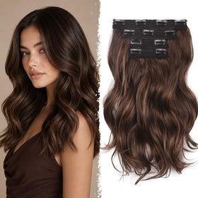 Extensions capillaires clip-in ZQIAN BEAUTY 14 pouces couleur châtain vue de face