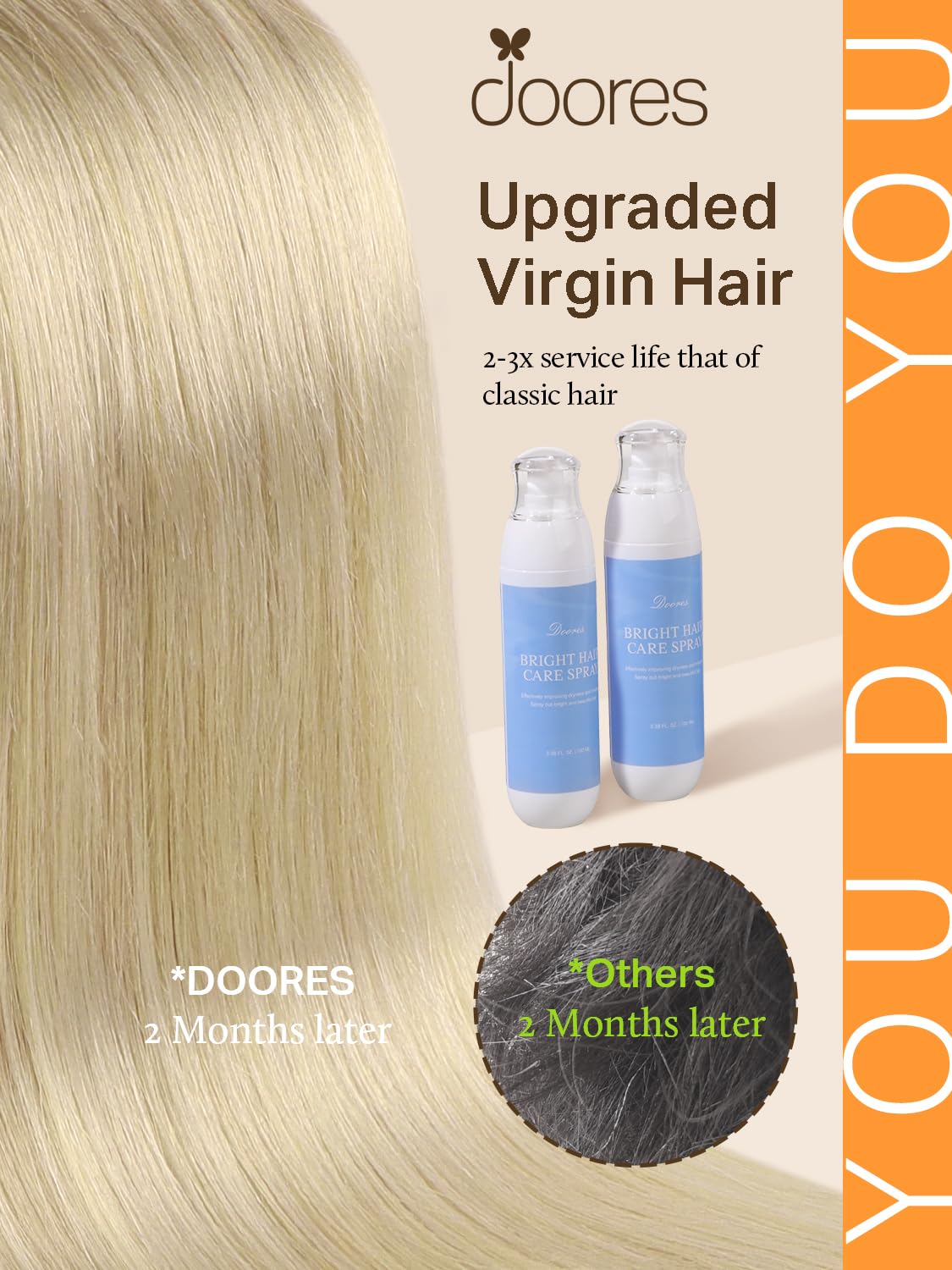 Extensions capillaires DOORES avec ruban transparent, vue de près