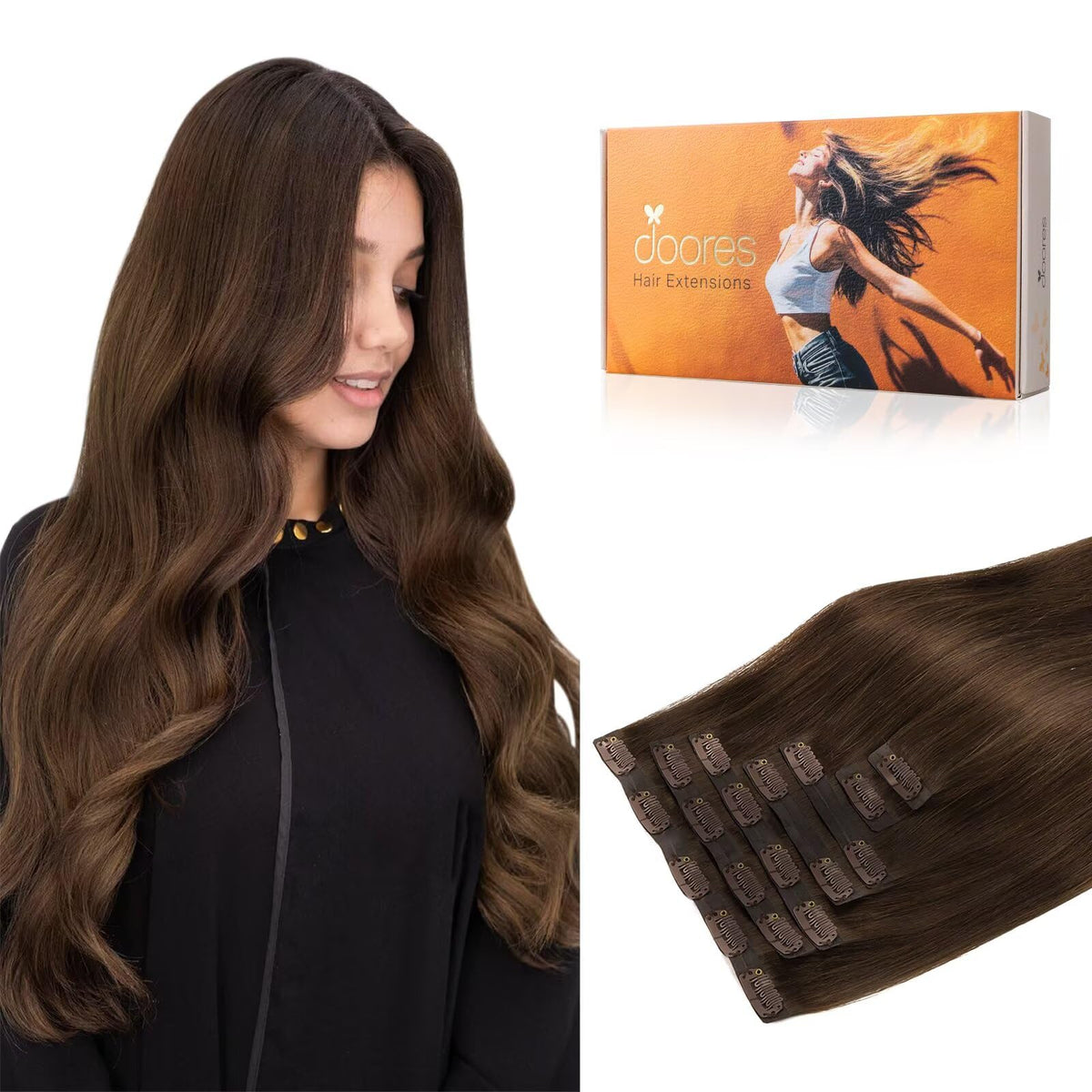 Extensions capillaires DOORES clip-in 7 pièces, couleur naturelle