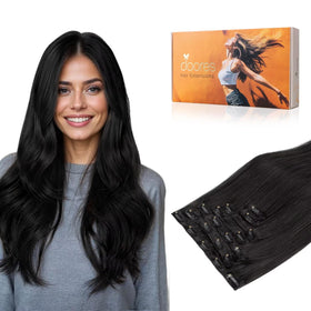 Extensions capillaires DOORES clip-in en cheveux humains, couleur naturelle