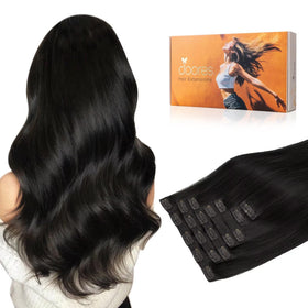 Extensions capillaires DOORES clip-in en cheveux humains, modèle 20 pouces