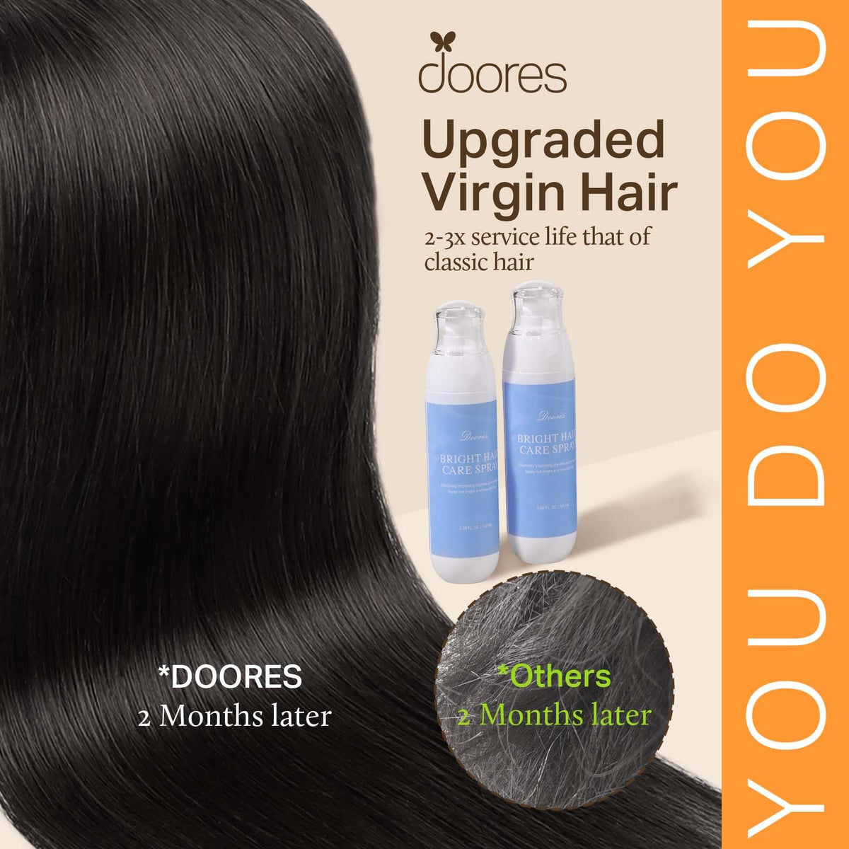Extensions capillaires DOORES en couleur balayage, vue de près