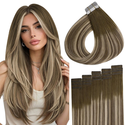 Extensions capillaires Full Shine 16 pouces brun blond, vue de face
