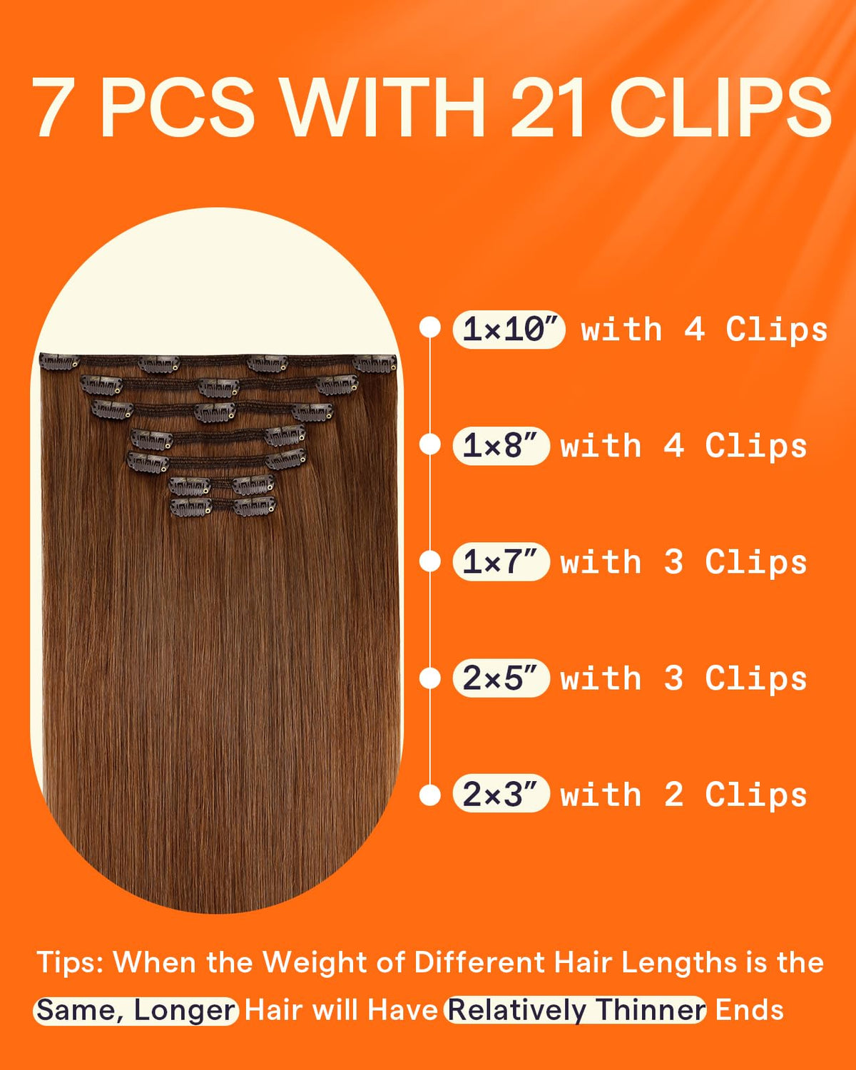 Extensions capillaires Full Shine auburn marron posées sur un fond neutre