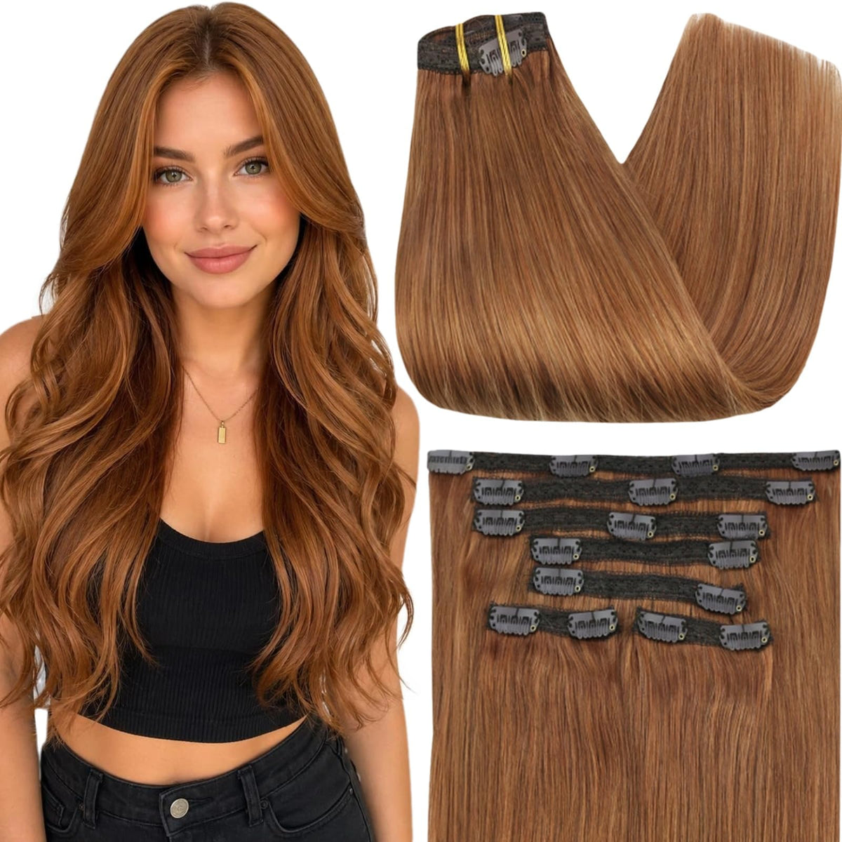 Extensions capillaires Full Shine auburn marron vue de face