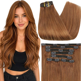 Extensions capillaires Full Shine auburn marron vue de face
