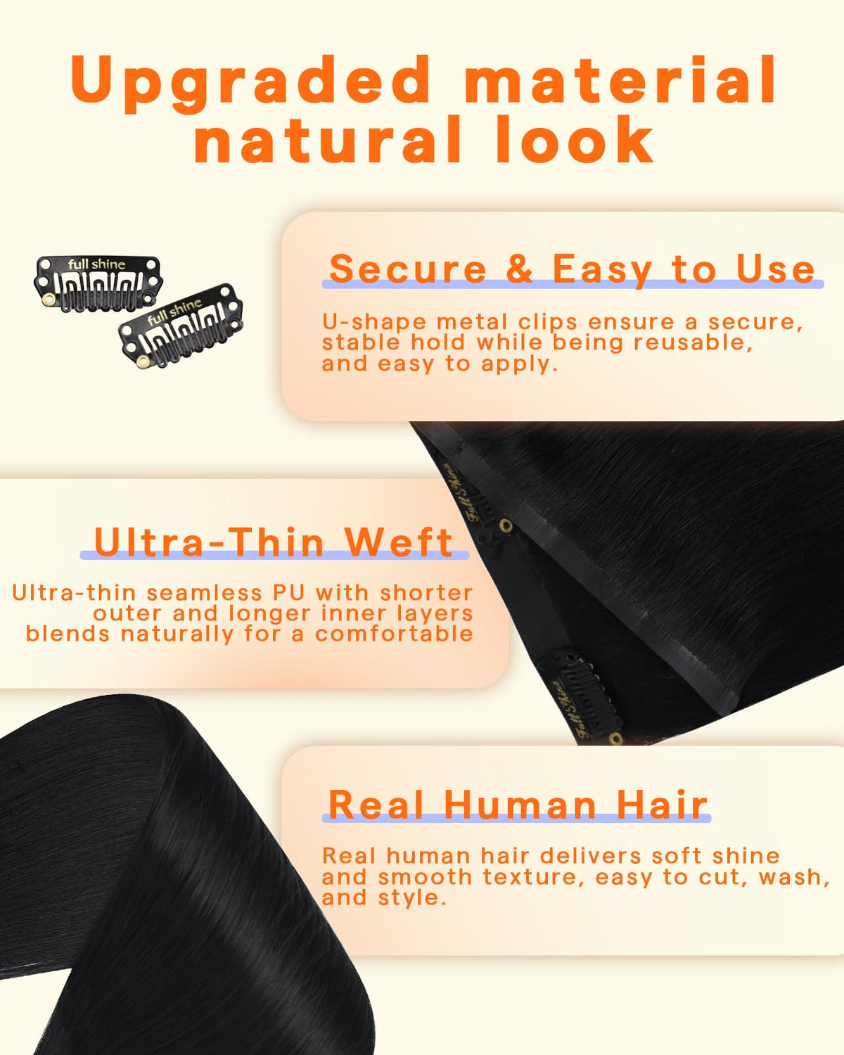 Extensions capillaires Full Shine avec texture de cheveux réels