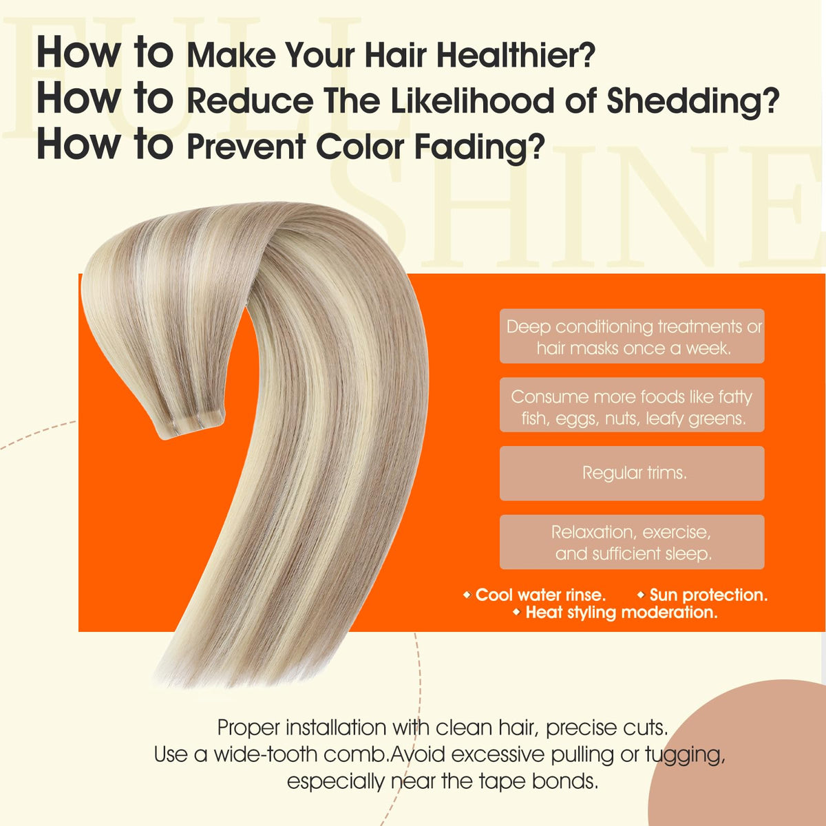 Extensions capillaires Full Shine sur cheveux naturels, finition discrète