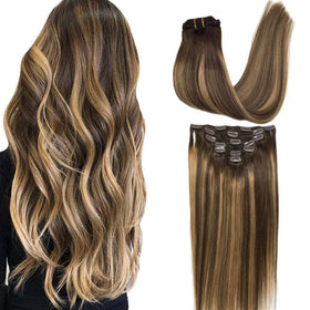 Extensions capillaires GOO GOO 20 pouces couleur balayage chocolat brun à blond caramel
