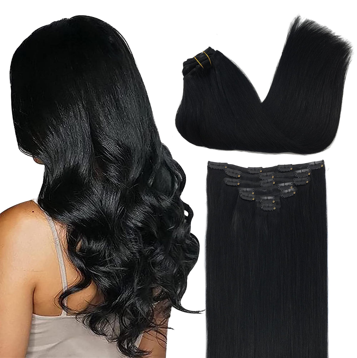 Extensions capillaires GOO GOO 20 pouces couleur noire jet avec clips