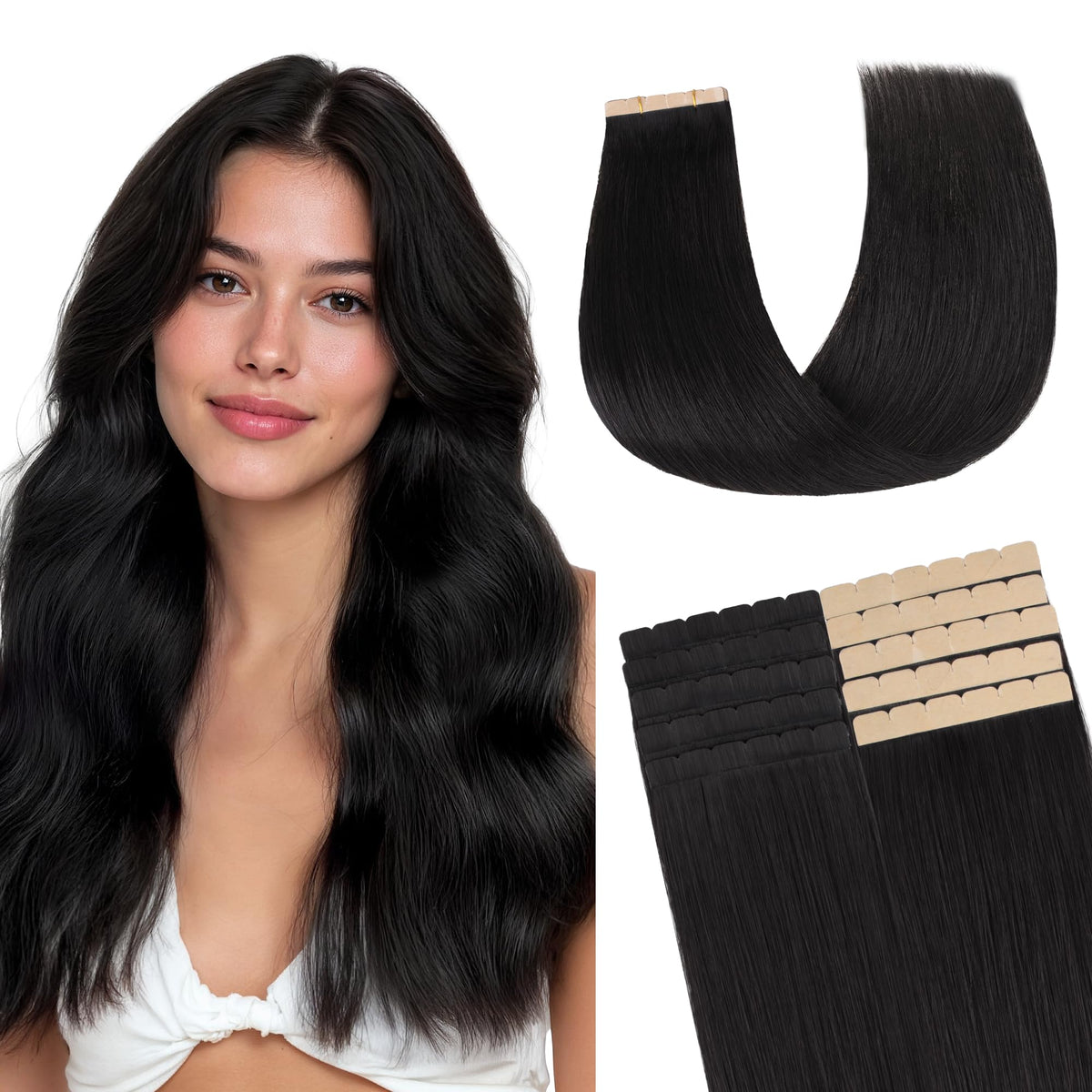 Extensions capillaires GOO GOO adhésives en cheveux humains Remy, vue de face
