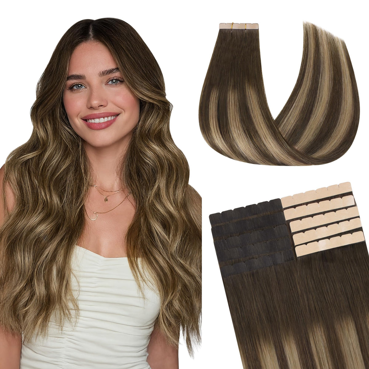 Extensions capillaires GOO GOO adhésives en cheveux humains Remy vue de face