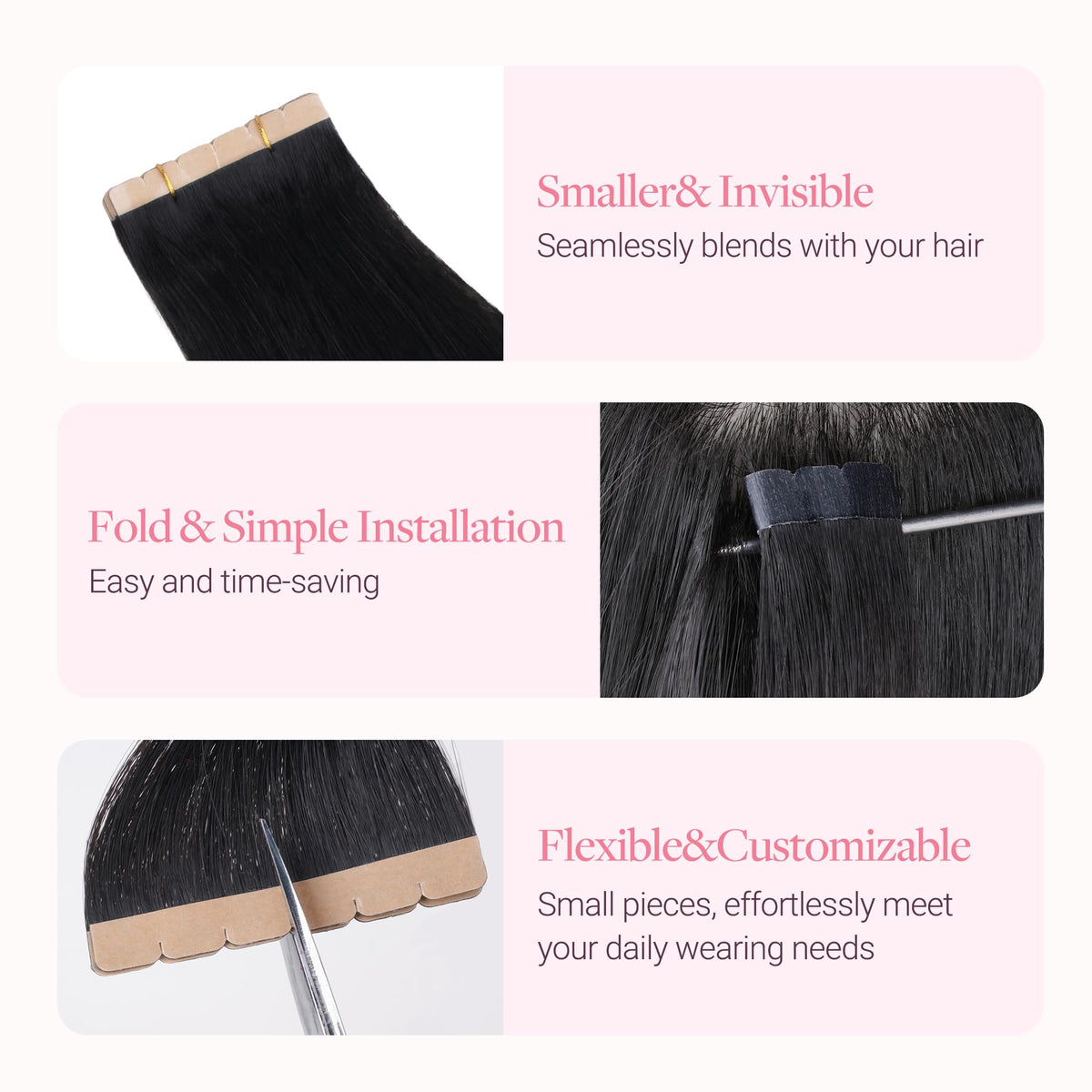 Extensions capillaires GOO GOO avec un look coiffé, cheveux lissés