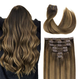 Extensions capillaires GOO GOO brunettes balayage 120g 16 pouces vue de face