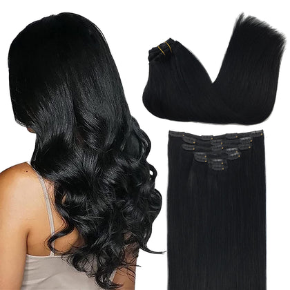 Extensions capillaires GOO GOO clip-in cheveux humains 16 pouces couleur noir jet