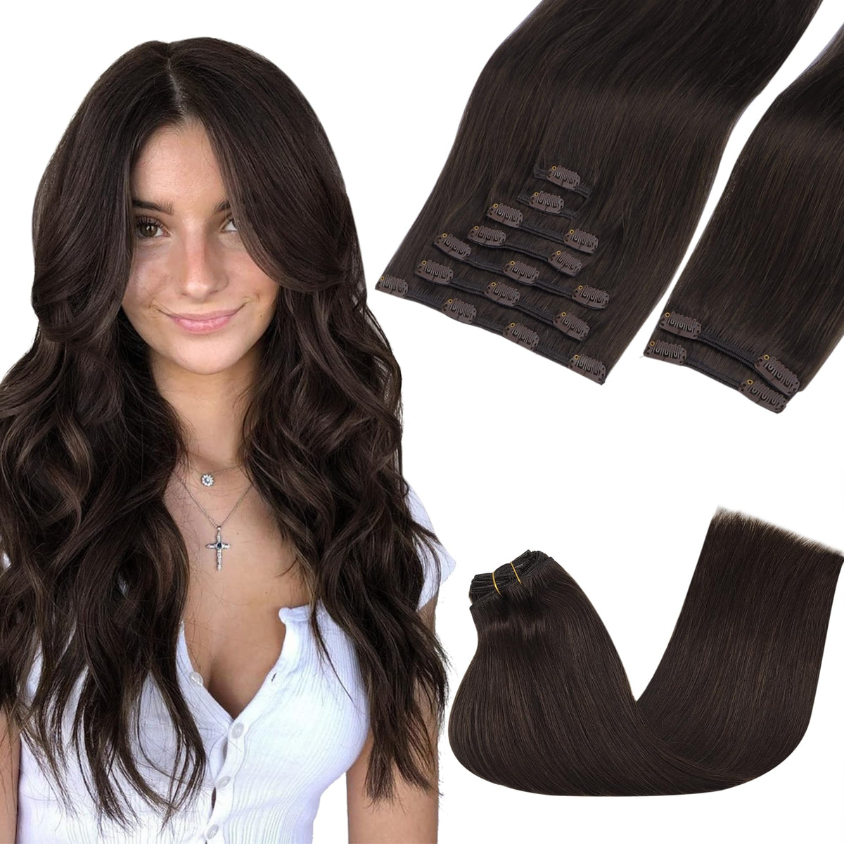 Extensions capillaires GOO GOO clip-in en cheveux humains 20 pouces marron clair