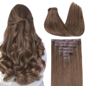 Extensions capillaires GOO GOO clip-in en cheveux humains châtain clair cendré 16 pouces