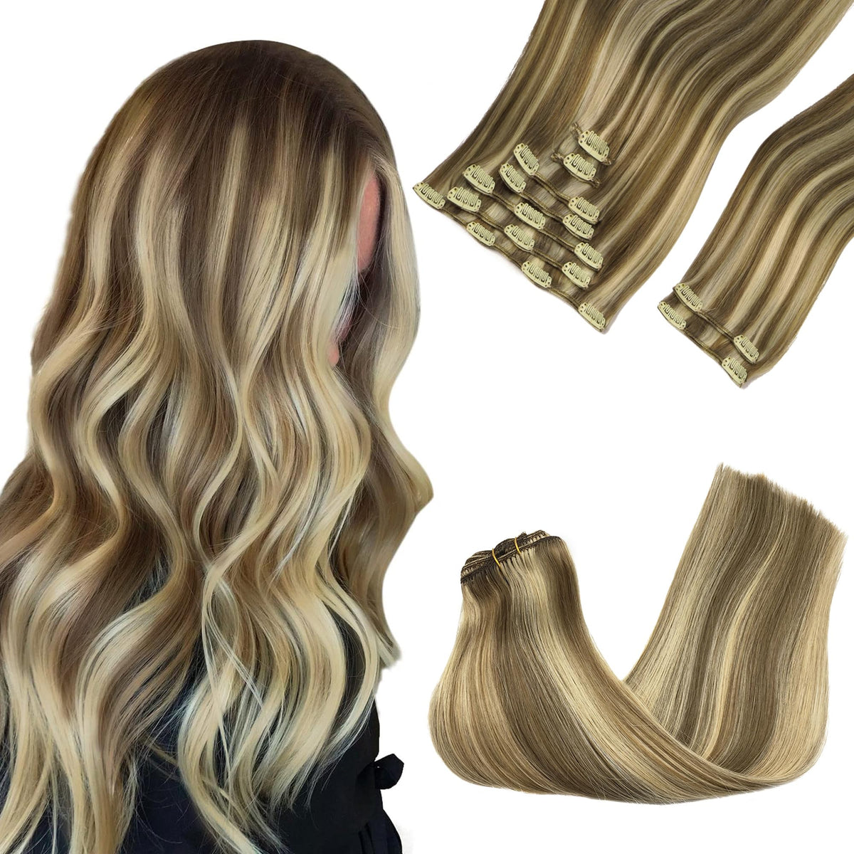 Extensions capillaires GOO GOO en cheveux humains de 22 pouces, couleur brune et blonde