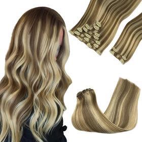 Extensions capillaires GOO GOO en cheveux humains de 22 pouces, couleur brune et blonde