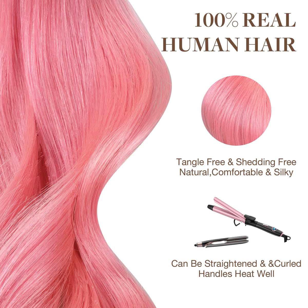 Extensions capillaires GOO GOO Peach Pink dans un décor festif