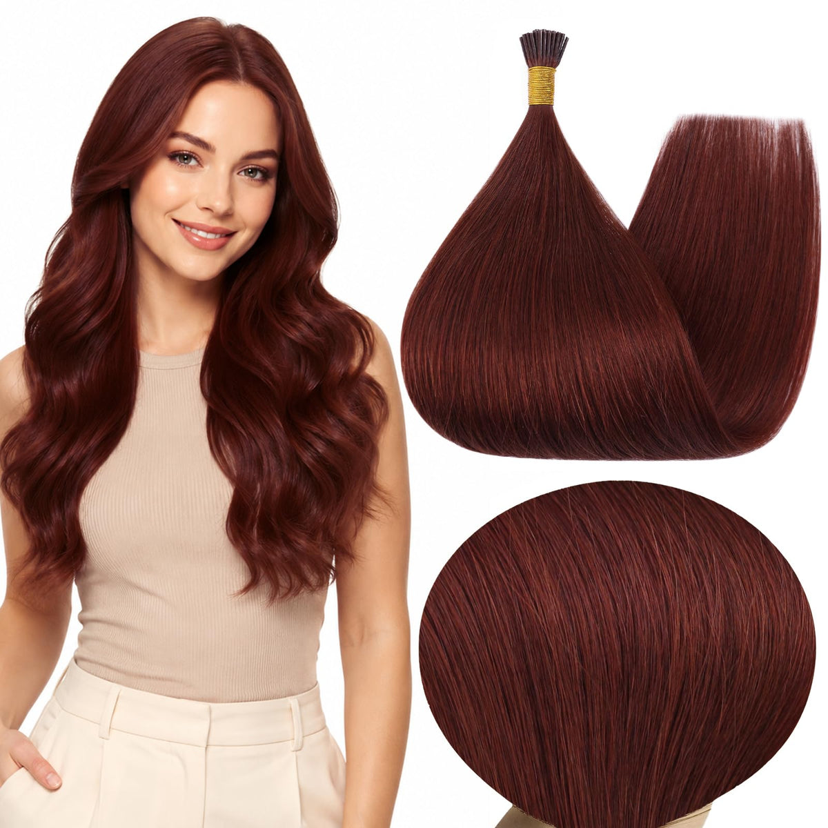 Extensions capillaires I Tip marron auburn 22 pouces vue avant