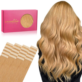 Extensions capillaires tape in blond fraise Wennalife vue de face