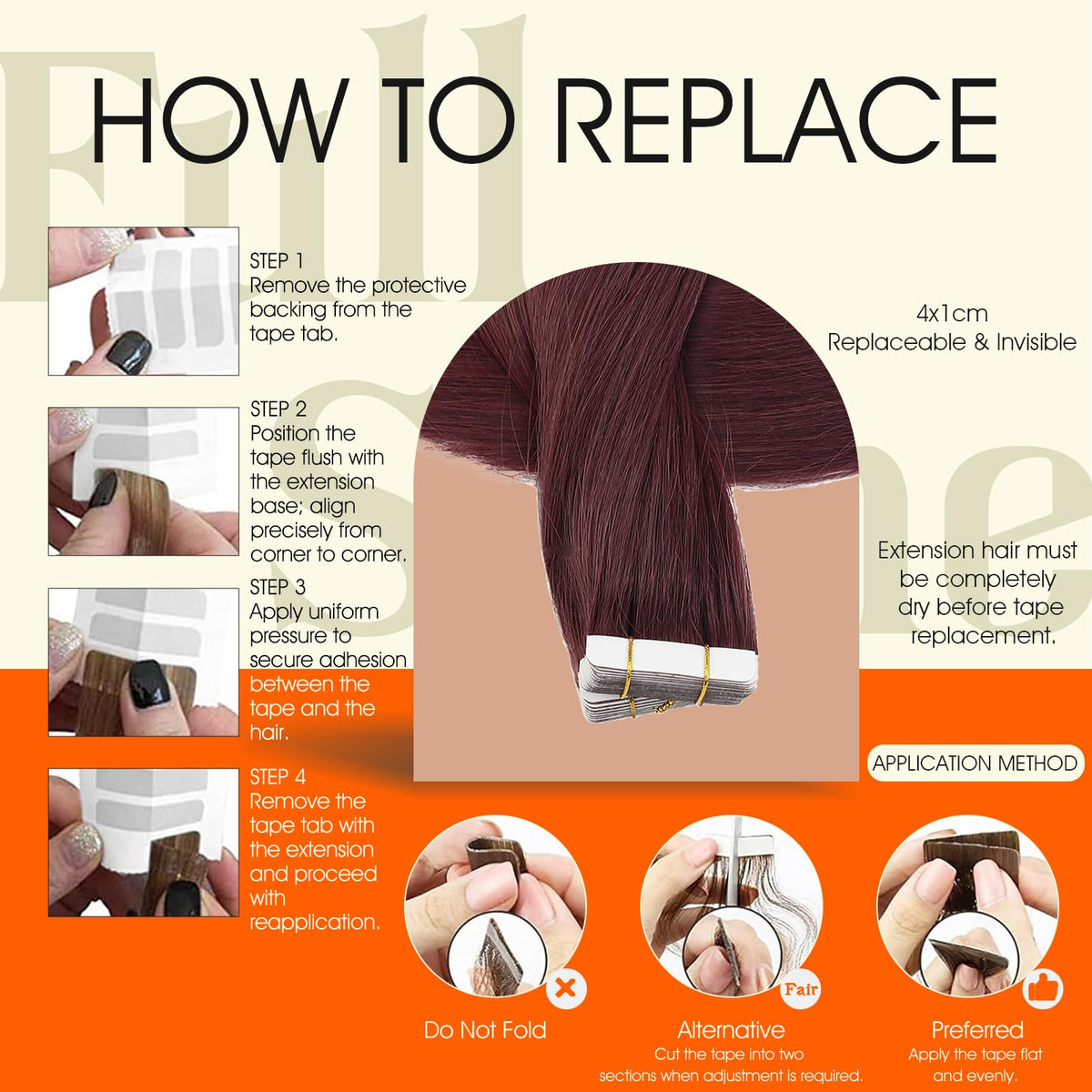 Extensions capillaires tape in Full Shine montrant la texture des cheveux