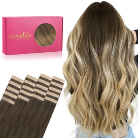 Extensions capillaires tape in Wennalife 22 pouces Ombre Marron Noisette à Blond Platine vue de face