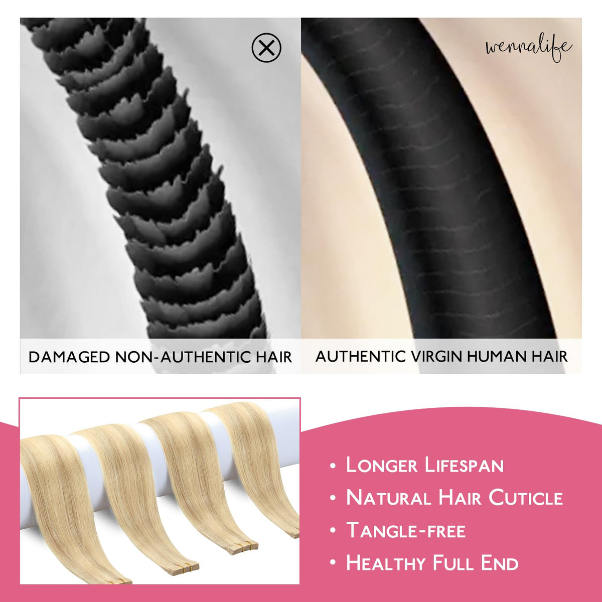 Extensions capillaires tape in Wennalife en cheveux humains avec reflets dorés