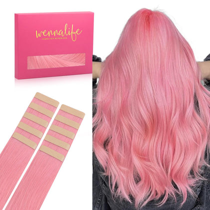 Extensions capillaires tape in Wennalife rose pêche vue de face