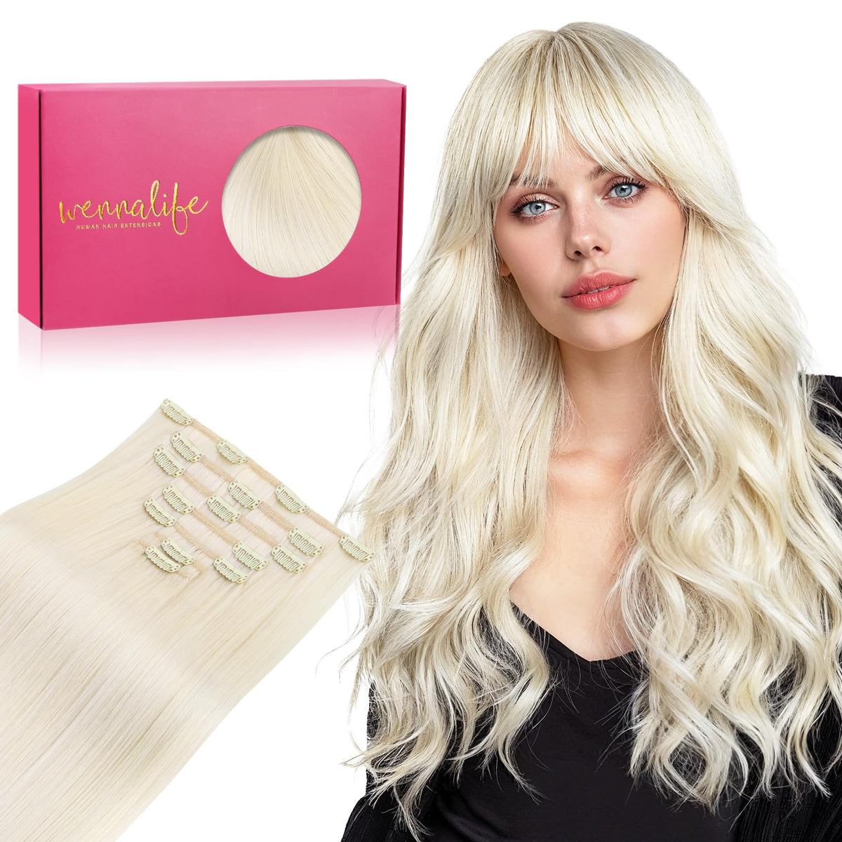 Extensions capillaires Wennalife 14 pouces blond platine, vue avant