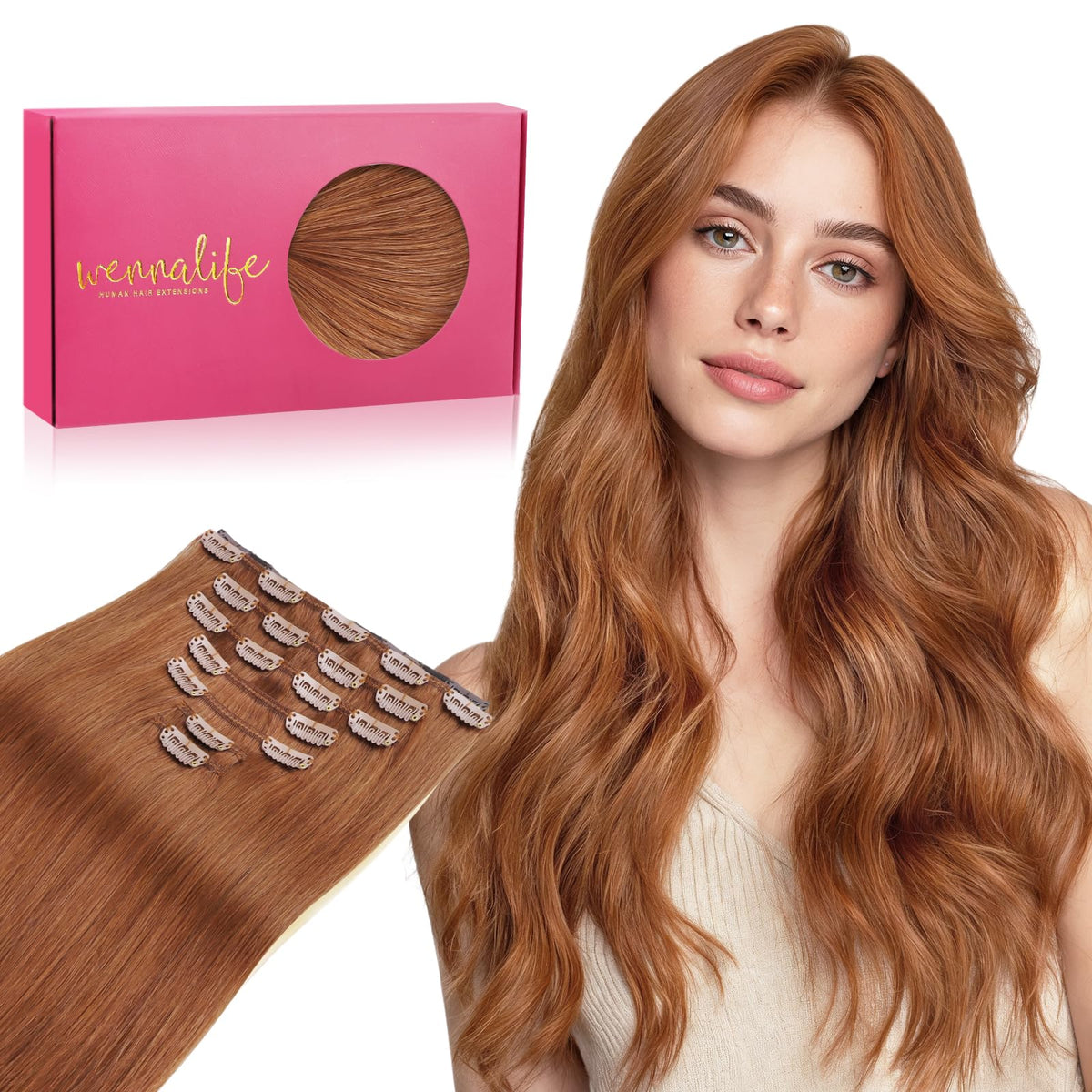 Extensions capillaires Wennalife 14 pouces couleur Cuivre Terra Cannelle vue de face