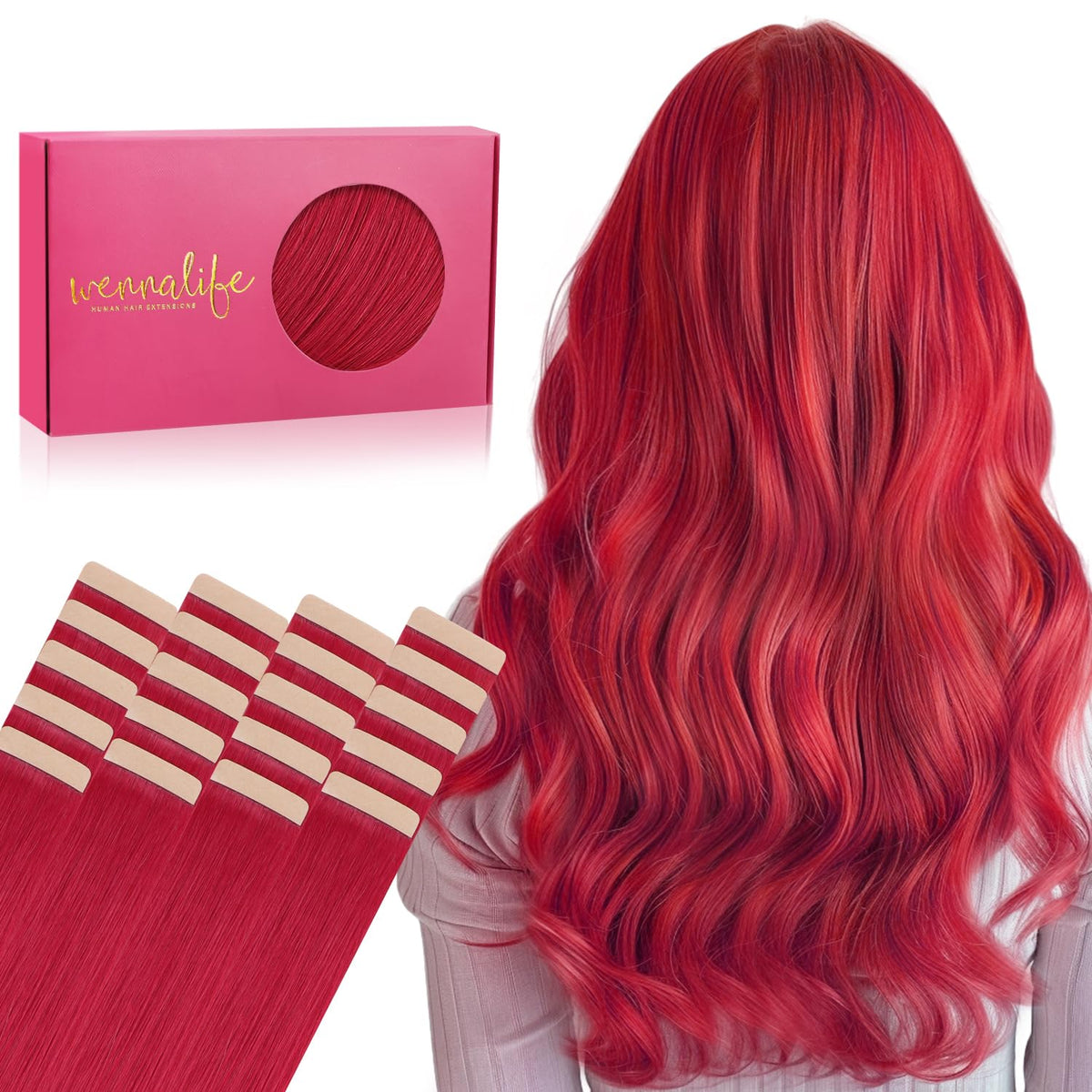 Extensions capillaires Wennalife 14 pouces rouge en présentation