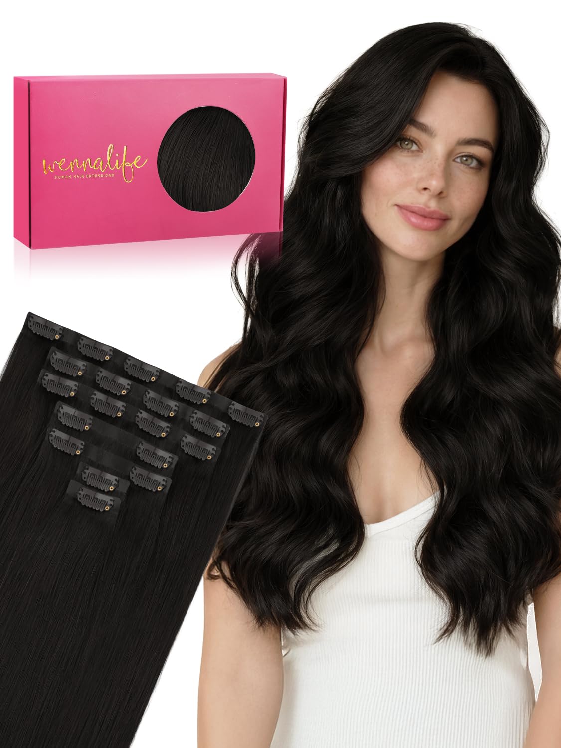Extensions capillaires Wennalife 16 pouces couleur noir naturel, vue avant