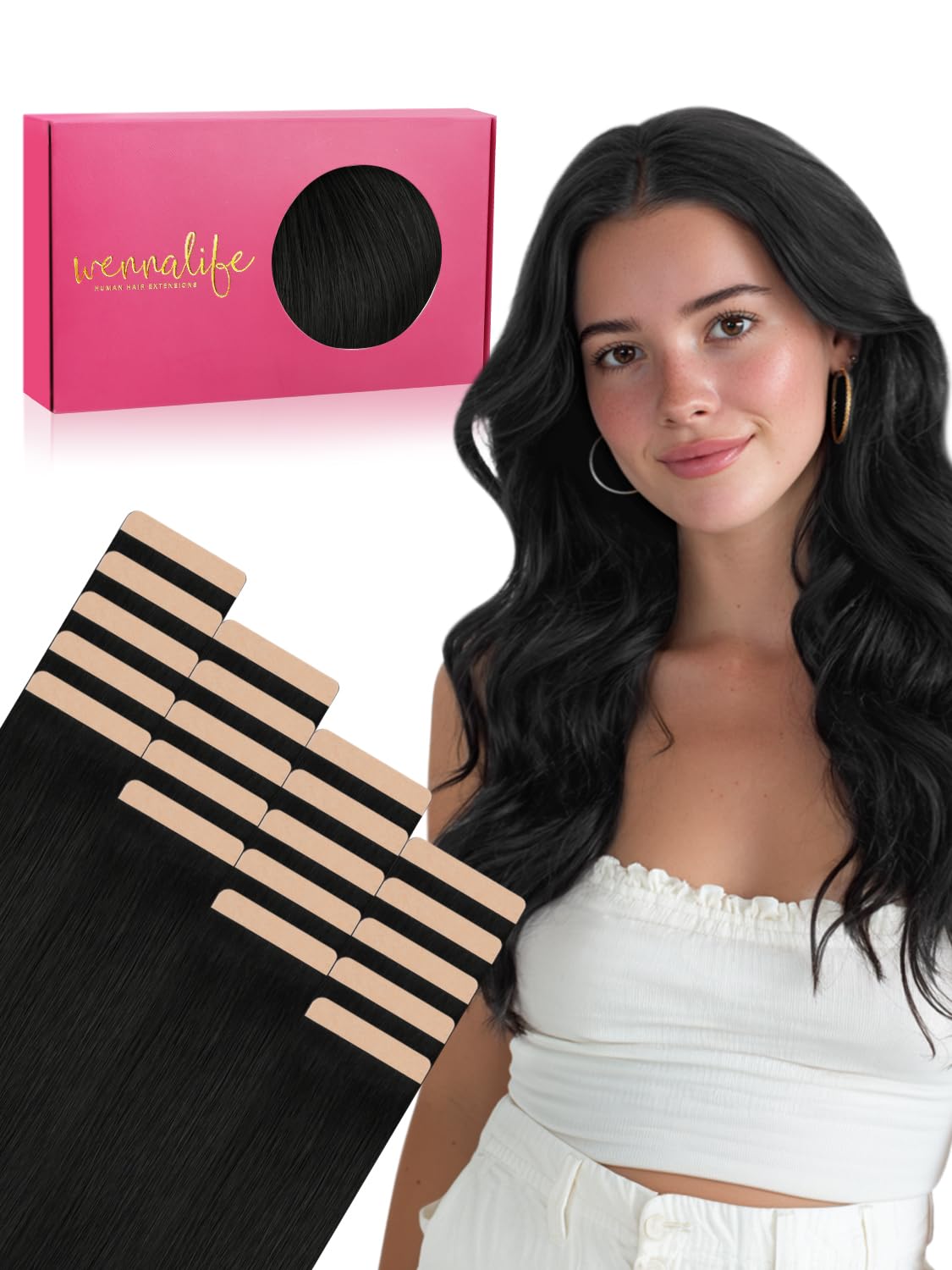 Extensions capillaires Wennalife adhésives 18 pouces couleur noir