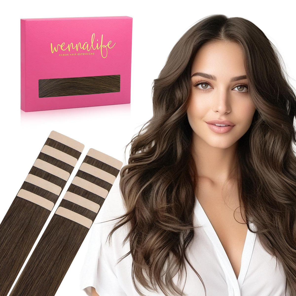 Extensions capillaires Wennalife chocolat brun 12 pouces vue de face