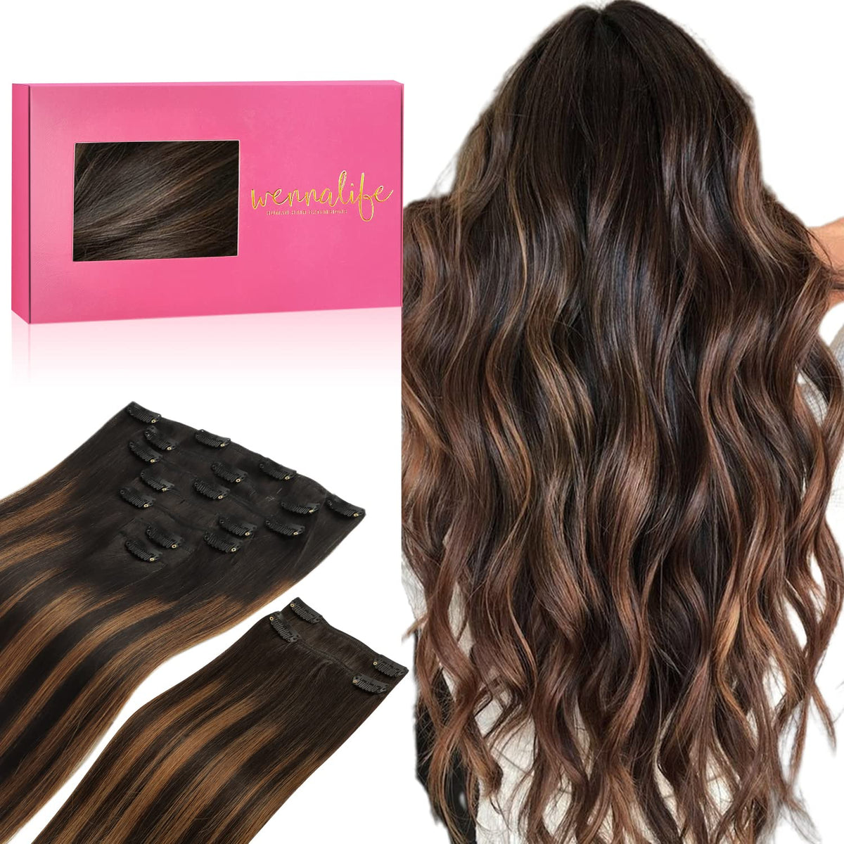 Extensions capillaires Wennalife clip in 150g 18 pouces en balayage