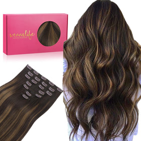 Extensions capillaires Wennalife clip in 20 pouces, brun foncé à châtaigne, vue de face