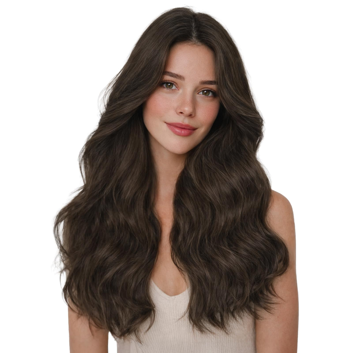 Extensions capillaires Wennalife clip in en cheveux humains 18 pouces, couleur brun foncé