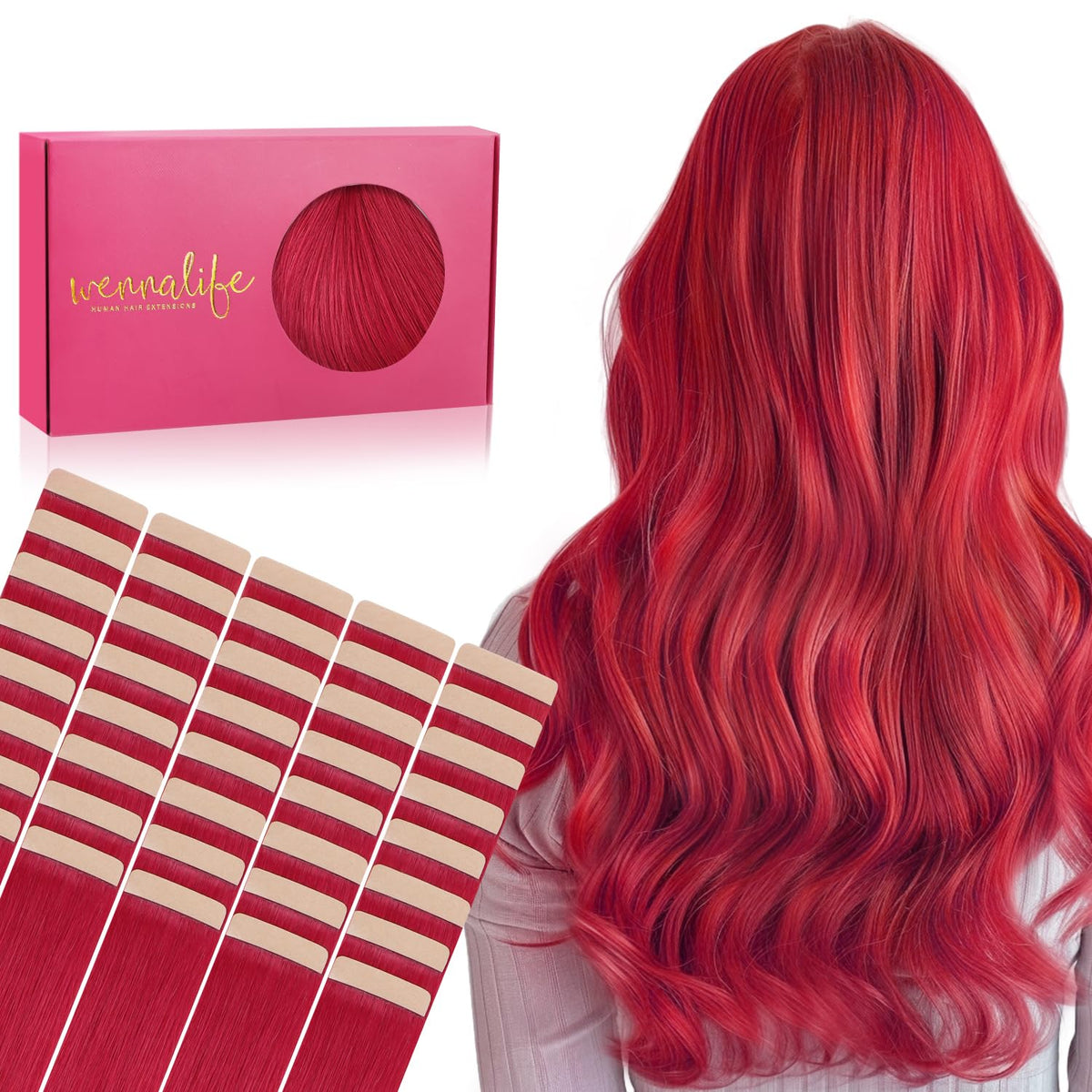 Extensions capillaires Wennalife rouges 16 pouces en paquet