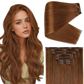 Extensions cheveux châtain cuivre Full Shine 20 pouces vue de face