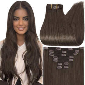 Extensions Cheveux Clip Full Shine Mocha Brun 120g vue avant