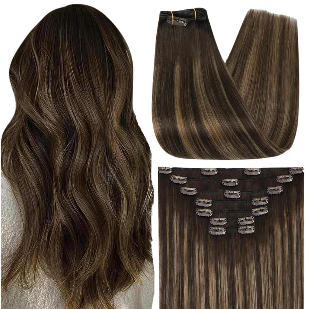 Extensions cheveux clip-in balayage Full Shine modèle #2/8/2 vue avant