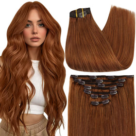 Extensions cheveux clip-in cuivre rouge Full Shine vue avant