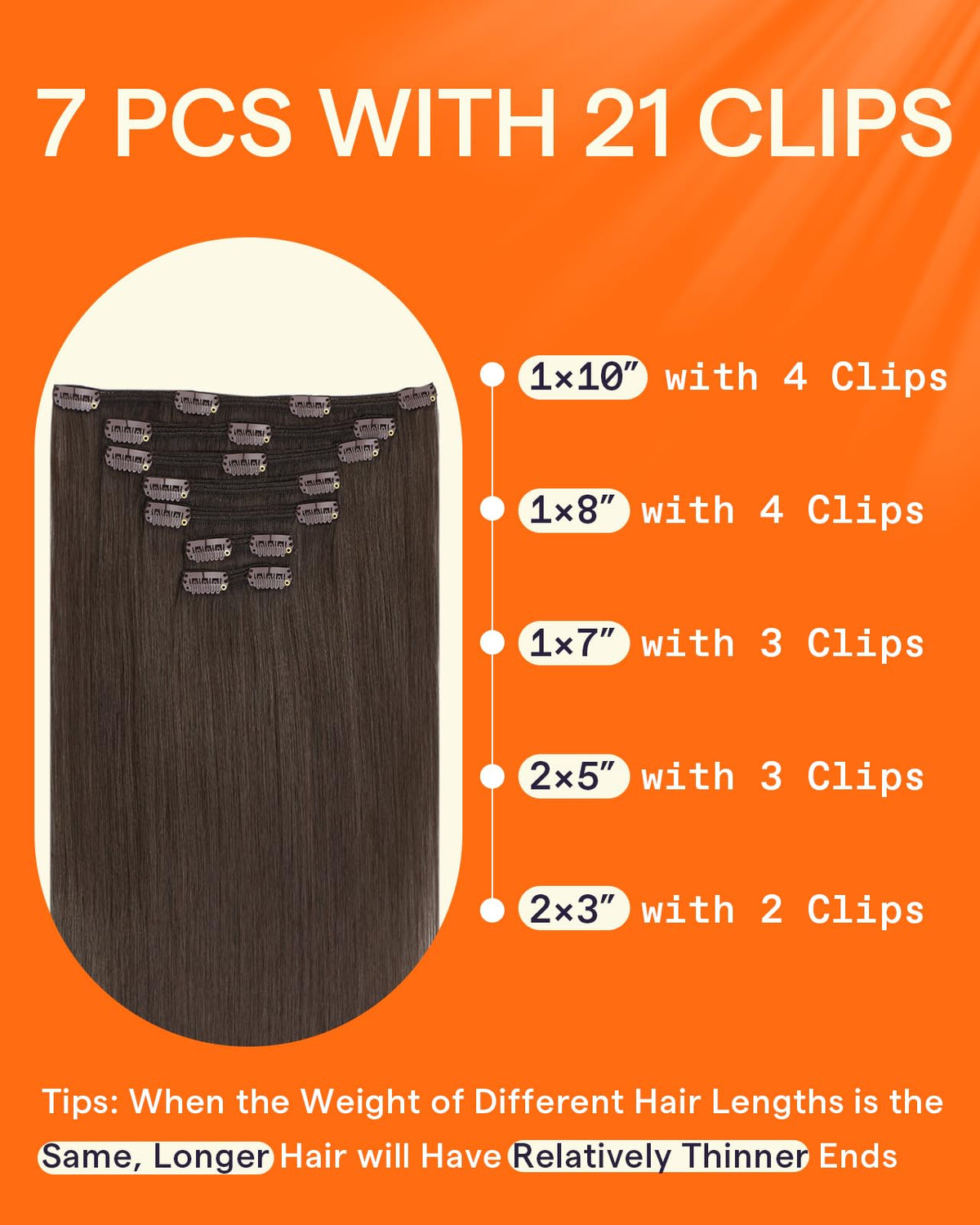 Extensions cheveux clip-in en châtain mocha dépliées