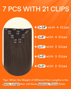 Extensions cheveux clip-in en châtain mocha dépliées