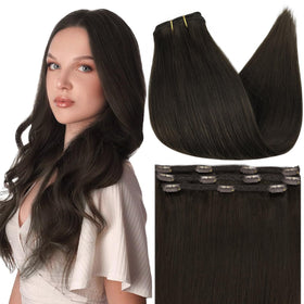 Extensions cheveux clip in Full Shine 10 pouces brun foncé vue avant