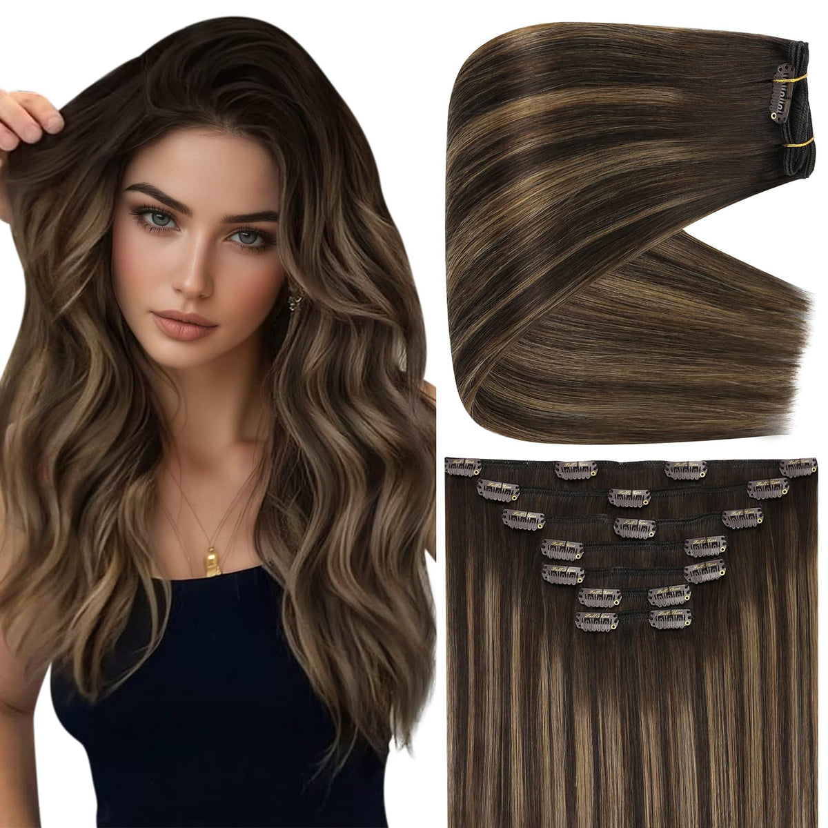 Extensions cheveux clip-in Full Shine 18 pouces, couleur balayage