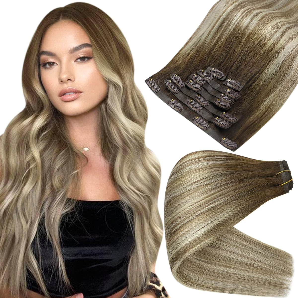 Extensions cheveux clip-in Full Shine couleur balayage 18 pouces